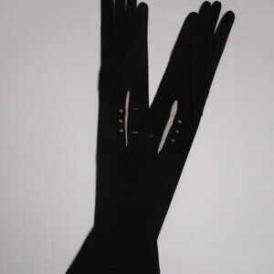 21 in Argentina Vintage Black Suede Leather Opera Gloves 3 Button Wrist Closure